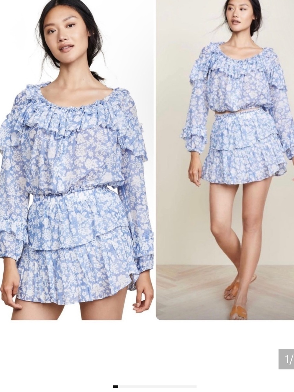 LoveShackFancy Blue Floral Ruffle Mini Skirt